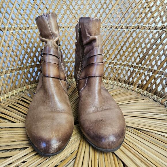 Pikolinos Verona Wrap Bootie 40 9.5 10 Distressed Brown Leather Heeled Boot - Picture 2 of 9